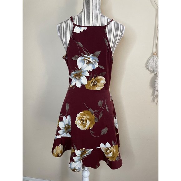 Mine Boutique Ruffle Surplice Cinnamon Rust Floral Wrap Mini Dress Size L - Picture 5 of 11